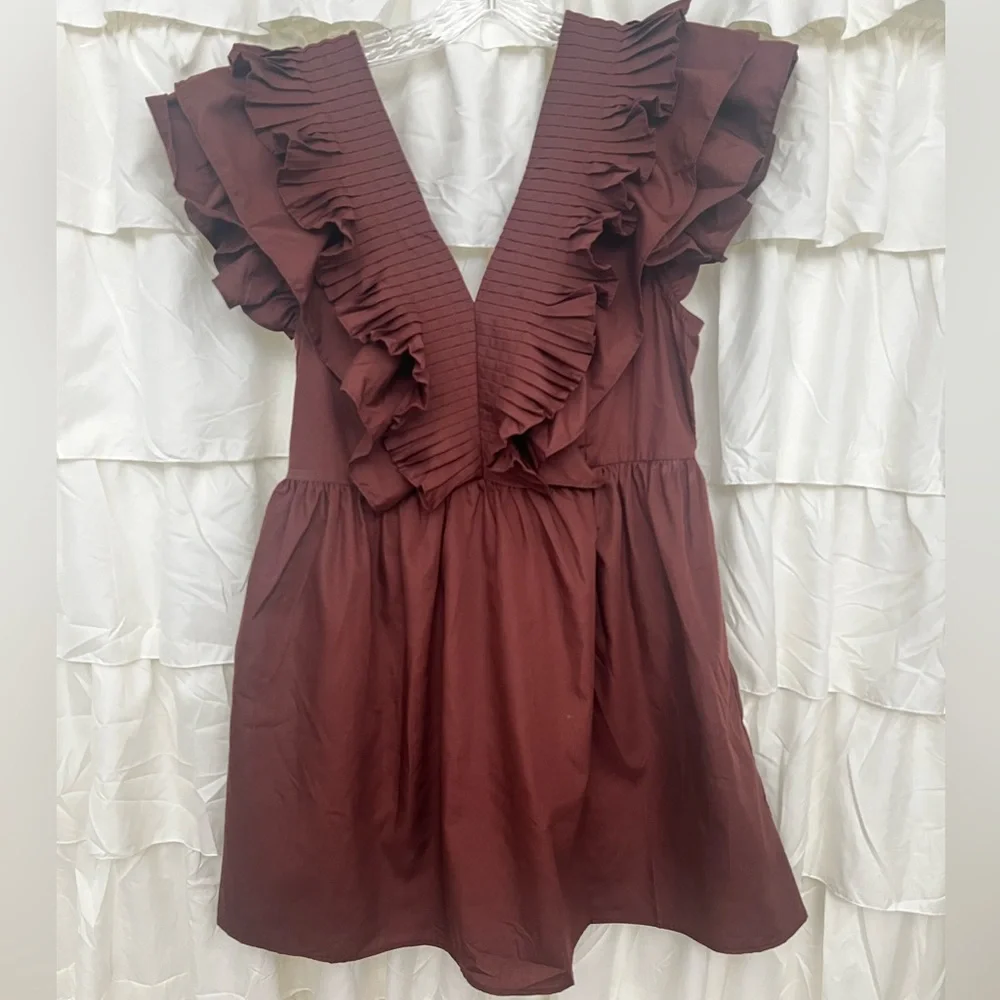 Brown ruffled neck line dress - Picture 1 of 4